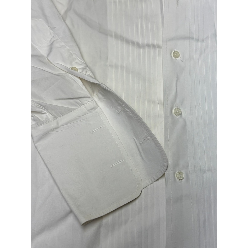 Vintage Saks Fifth Avenue White Pleated Tuxedo Shirt Men 15.5 Cotton French Cuff - Picture 3 of 9